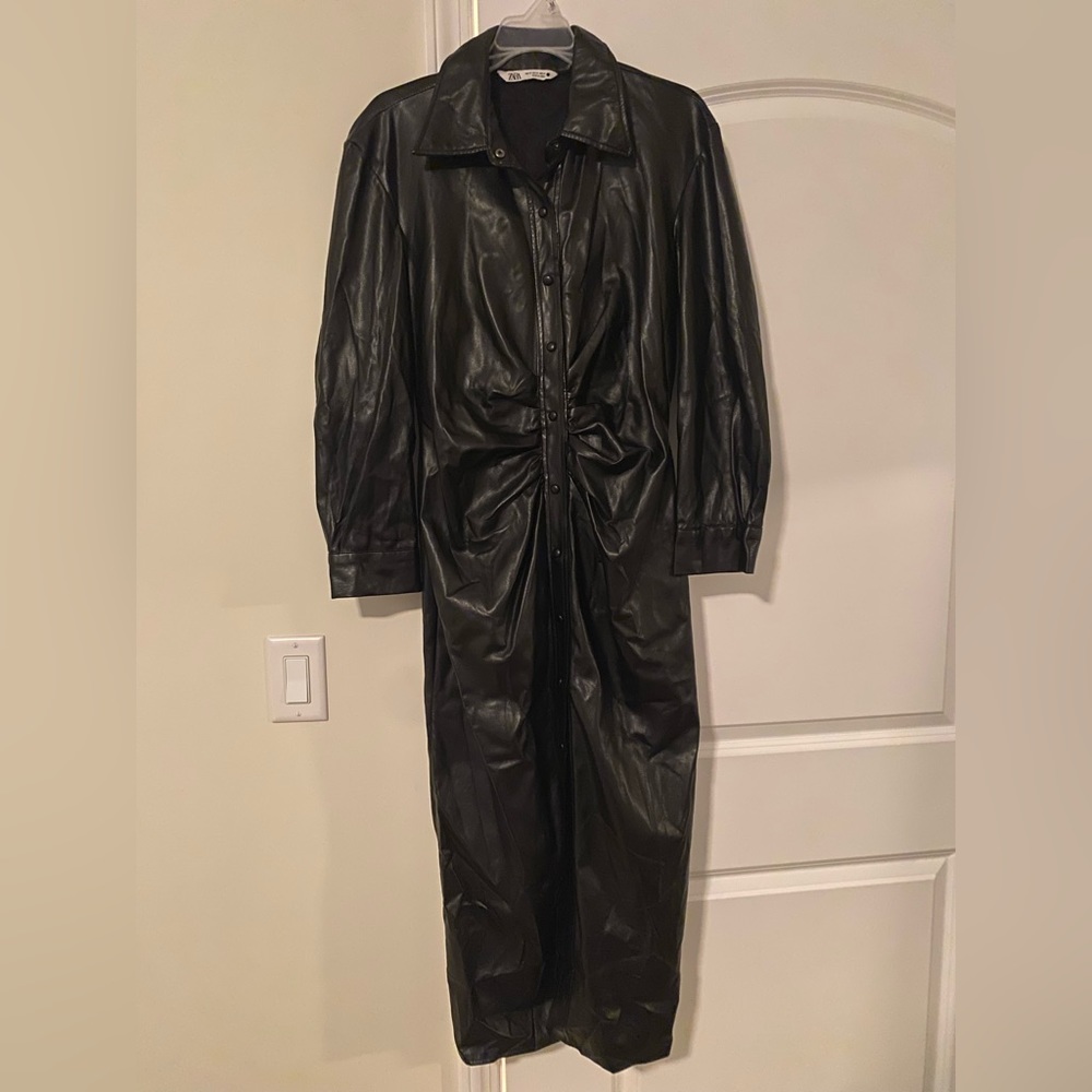 Zara Faux Leather Midi Dress